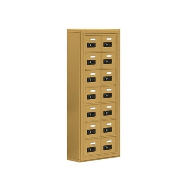 Salsbury Industries Salsbury 19075-14GSC Cell Phone Storage Locker 7 Door High Unit - 5 Inch Deep Compartments - 14 A Doors - Gold - Surface Mounted - Resettable Combination Locks 19075-14GSC